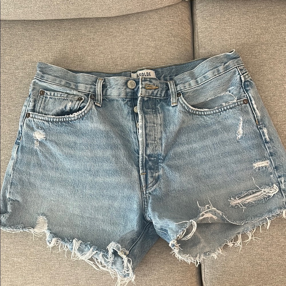 Agolde Blue Distressed Jean Shorts